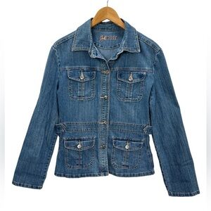 AC3998 Women's Y2K Collared Long Sleeve Denim Jean Jacket Large